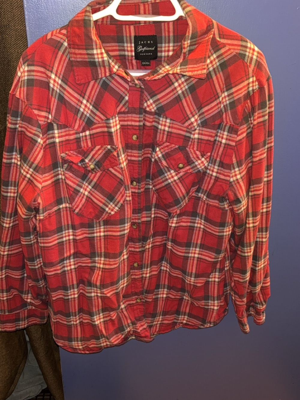 Jachs Girlfriend Red Plaid Button-Down Flannel Shirt